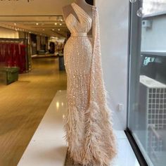 Gold One Shoulder Luxury Feather Beading Elegant Sexy Evening Dress Evening & Formal Dresses BlissGown gold 10 Evening Dress With Cape, Reception Gowns, Evening Dress Beaded, Dress With Cape, Beaded Evening Gowns, Bespoke Wedding Dress, White Prom Dress, Dress Sleeve Styles, Sequin Prom Dresses