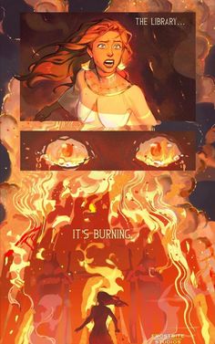 an image of a woman with fire in her hair and the words, it's burning