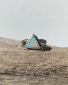 Each of these triangle opal pieces has a little bit of magic inside! They were cut & shaped by me & will be set in a fine silver bezel with a sterling silver backing & border around the gem on a split ring band. Boulder Opal Ring, Marcasite Jewelry, Sterling Silver Promise Rings, Jewelry Auction, Platinum Jewelry