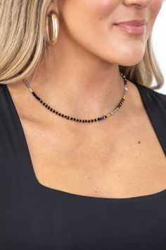 Product Details Color: Black, Gold, Grey Other Details: Lobster Claw Closure Material and Care Lead & Cadmium Safe Size and Fit Length: 7.5" Extender: 3" Adjustable Black Beaded Chain Choker, Black Jewelry With Colorful Beads For Party, Adjustable Black Choker With Colorful Beads, Black Beads Choker, Gray Beaded Necklace, Lobster Claw, Black And Grey, Beaded Necklace, Grey