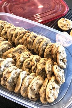 chocolate chip cookies in a plastic container