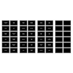 a black and white image of several squares with words on each side, all in different sizes