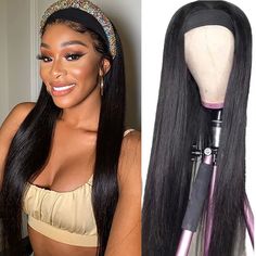 UNice Silk Straight Human Hair Half Wig With Headband Wig for African American Women 150% Density Beginner Friendly, with Comfort Adjustable Elastic Wig Band Straight Human Hair Wig, Unice Hair, Affordable Wigs, Front Hair, Wig Straight, Remy Hair Wigs, Headband Wig, Short Human Hair Wigs, Short Hair Wigs