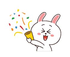 a cartoon bunny holding a cup with confetti coming out of it