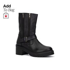 in stock Zip Design, Living Proof, Black Ankle Boots, Buy Vintage, Biker Boot, Leather Heels, Side Zip, Black Boots, Vintage Shops