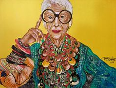 Iris Apfel Iris Apfel is an American businesswoman, interior designer, and fashion icon.  One of a kind original painting on gallery wrapped stretched canvas by Tanya Garland. Please note that due to differences in monitor color settings, the color you see on your computer or mobile device may be slightly different from the artwork you receive. Customs and import taxes: Buyers are responsible for any customs and import taxes that may apply. I'm not responsible for delays due to customs. Facebook Artistic Art Prints For Exhibitions, Art Prints For Art Exhibitions, Artsy Art Print For Art Collection, Contemporary Art Print For Art Collection, Contemporary Art Print For Collection, Contemporary Multicolor Art For Artistic Expression, Fifties Dress, Art Sketches Doodles, Older Women Fashion