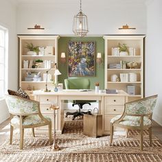 a home office with two chairs and a desk