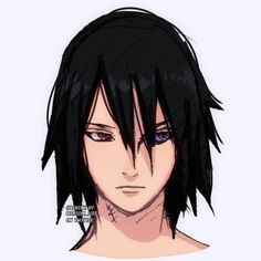 an anime character with black hair and blue eyes