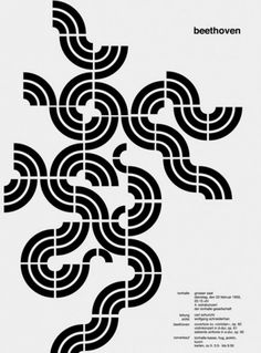 an abstract black and white poster with wavy lines in the shape of intertwined circles