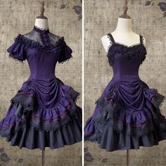 A lace-up jumper skirt and lace-up dress with flowers drawn in real purple. An elegant and gorgeous item richly decorated with lace embroidery and frills. Gothic blouse looks great as well. She is a beautiful and mysterious young lady. 
 
 
 Item 
 
 Jumper skirt 
 One Piece 
 
 
 Size 
 
 
 XS size 
 
 Length (front): 90cm 
 Length (back): 97cm 
 Shoulder width: 42cm 
 Bust: 84cm 
 Waist: 72cm 
 
 S size 
 
 Length (front): 90cm 
 Length (back): 97cm 
 Shoulder width: 43cm 
 Bust: 88cm 
 Waist: Purple Ruffled Dress For Fancy Dress, Gothic Purple Party Dress, Purple Gothic Party Dress, Lavender Party Dress With Lace Trim, Purple Corset Dress With Ruffles, Sleeveless Purple Corset Dress For Costume Party, Gothic Purple Dress For Costume Party, Purple Gothic Dress For Costume Party, Purple Overbust Corset Dress For Costume Party