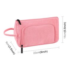 SPECIFICATIONS Novelty: Yes Type: Pencil Bag Material: Fabric Type: Pencil Bag Choice: yes Features1. Compartment: Makeup pouch, It have one main compartment with 3 small pockets neatly organizes your makeup. One large compartment easily holds travel-size toiletries or large skin-care products. Side pockets can hold your concealer, lipsticks or other small items.2. Two Way Open: This make up bag have two ways open, It is easy to store small items, makeup brush, to make your daily make-up, cream, lipstick, perfume and other beauty things organized and protected.3. Handle Design: Makeup bag have handle design that easy to carry, suitable for all kinds of travel..4. Quality Material: This makeup bag for purse made of corduroy and 250D nylon material, It has nice lining, reliable double zipper Pink Rectangular Cosmetic Bag For Storage, Pink Rectangular Cosmetic Bag, Zipper Cosmetic Bag For Back To School Gift, Trendy Pencil Cosmetic Bag For Back To School, Back To School Gift Cosmetic Bag With Zipper Closure, Trendy Rectangular Case Bag For Back To School, Pink Cosmetic Bag With Pen Holders For Daily Use, Back To School Portable Cosmetic Bag For Storage, Trendy Cosmetic Bag For Back To School Gift