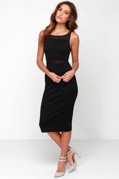 Black Swan Abbey Black Midi Dress at Lulus.com! Cute Party Outfits, Dresses For Juniors, The Black Swan, Party Outfits For Women, Stretch Knit Dress, Party Heels, Simply Chic, Special Occasion Outfits, Black Midi