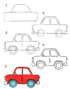 four cars are shown in three different colors, one is red and the other is blue