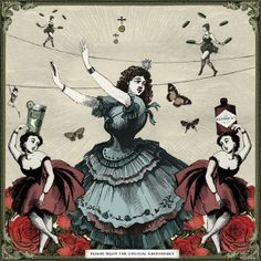 a woman in a dress surrounded by other women and birds flying above her, with the caption fear won't be normal