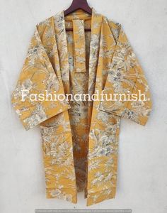 ITEM DESCRIPTION:These Cotton Floral Print Robes are luxurious and sweet, and will make you and your bridesmaids feel like you’re blossoming flowers !These robes are perfect for bridesmaids gifts, birthday gifts, and perfect gifts for girls who are in college.A beautiful lightweight cotton kimono-style hand-printed dressing gown. The gown is 100 cms length and 120 cms wide / bust approx. Features two front pockets, belt and loops.This soft cotton fabric is from India. Fabric has soft touch.Measu Long Caftan Dress, Cotton Dressing Gown, Women Cotton Dress, Kimono Design, Printed Robe, Honeymoon Outfits, Cotton Kimono, Bridesmaid Robes, Kimono Dress