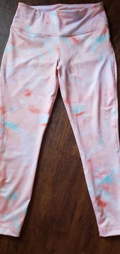 Never Worn ,Pink/Blue Leggings Pink Stretch Cotton Pants, Spring Pink Leggings For Loungewear, Blue Leggings, Athletic Leggings, Pink Color, Pink Blue, Pant Jumpsuit, Pants For Women, Jumpsuit