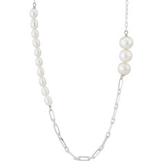 Delve into the charm of this sterling silver cable and paperclip chain, perfectly paired with three captivating 10mm round white cultured freshwater pearls and ten stunning 5x8mm elongated white cultured freshwater pearls. Lovingly crafted with attention to detail, this piece is all about bringing affordable luxury into your life. Discover Silpada x Helzberg, a collection embracing the beauty of self-expression, anchored in the spirit of confidence, belonging, and the sheer joy of being uniquely you. This exclusive range marries the timeless allure of sterling silver with the spark of contemporary design, expressing style that is empowering, genuine and joyful to behold. | Cultured Freshwater Pearl Paperclip Chain Necklace | Sterling Silver | White | Size 21" | Silpada x Helzberg Modern Silver Pearl Chain Necklace, Chic Silver Pearl Necklace With Adjustable Chain, Elegant Pearl Chain Necklace With Silver Chain, Modern White Necklace With Cable Chain, Modern Silver Pearl Necklace With Charm, Elegant White Pearl Necklace With Paperclip Chain, Elegant White Necklace With Paperclip Chain, Chic White Jewelry With Paperclip Chain, White Sterling Silver Necklace With Paperclip Chain