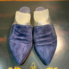 Jenni Kayne Size 35 Made In Italy Great Condition Right Shoe Has Two Small Tiny Stains On Them Other Than That Shoe Is In Great Condition Casual Blue Slip-resistant Clogs, Casual Blue Slip-on Mules, Blue Suede Slip-ons With Contrast Sole, Blue Slip-on Mules With Leather Sole, Blue Suede Slip-on Mules, Jenni Kayne, Mule Clogs, Mules Shoes, Clogs