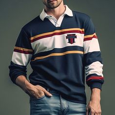 Season:Fall  Winter; Fabric:Terry; Sleeve Length:Long Sleeve; Gender:Men's; Style:Casual; Elasticity:Micro-elastic; Tops Type:Rugby Polo; Occasion:Streetwear,Outdoor,Casual Daily; Pattern:Stripe; Design:3D,Print; Neckline:Zip; Listing Date:10/27/2023; Bust:; Length:; Shoulder Width:; Sleeve Length: Streetwear Fall, Rugby Polo, Rihanna Style, Polo Classic, Polo Long Sleeve, Mens Winter, Winter Fabric, Print 3d, Mens Stripes