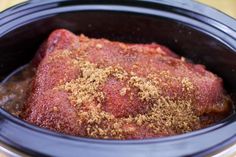 the meat is cooked in the slow cooker