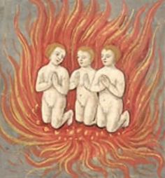 three people standing in front of a fire with their hands clasped to each other and arms crossed