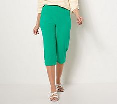 Give your skinny jeans a day off and slip into these soft, stylish petite capris! They pair perfectly with a blouse or sweater for a look that's both comfortable and polished. From Denim & Co.® Fashions. Casual Knee-length Capris For Fall, Green Stretch Cropped Leg Bottoms, Versatile Relaxed Fit Capris For Fall, Trendy Relaxed Fit Spring Capris, Versatile Stretch Capris For Fall, Green Stretch Capri Length Pants, Green Stretch Capri-length Pants, Versatile Relaxed Fit Capri Length Capris, Casual Comfort Stretch Cropped Leg Capris