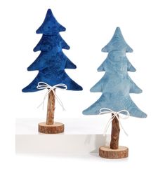 Elevate your furnishings with cool tones of blue: brighten your house with this miniaturized tree figurine styled with a bow on a wooden mount. Christmas tree décor. Available in 2 assorted designs: dark blue, light blue. Wood and fabric. Blue Velvet Christmas, Velvet Christmas Tree, Wood And Fabric, Velvet Christmas, Blue Wood, Christmas Tree Lighting, Cool Tones, Tree Decor, Blue Velvet