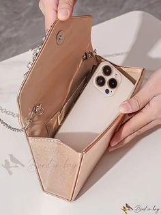 Bird in Bag - Decorative Square Flap Clutch, Fashion Evening Bag Color Champagne, Bird In Bag, Leather Care, Square Bag, Chain Styles, Evening Bags, Pu Leather, Champagne, Square