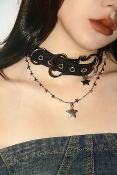 𝔇𝔢𝔱𝔞𝔦𝔩𝔰: Style: Egirls, Y2K, Grunge Materials: Alloy Metal & Stone Quantity: 1 pc (As shown) Features a star shape pendants & rhinestone tassels. This necklace is eye-catching & perfect for y2k looks Solid & durable quality Enjoy free shipping with a purchase of over 80$ Harajuku Style Black Jewelry, Punk Star-shaped Necklace For Parties, Cute Black Choker Necklace, Trendy Star Charm Choker, Y2k Looks, Kawaii Dog, Dog Bone, Y2k Grunge, Star Shape