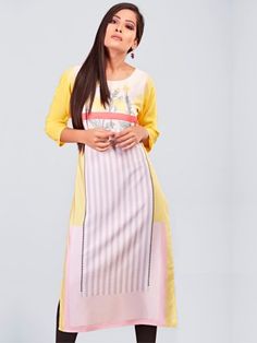 Princess Yellow & White Cotton Kurti - | 850 White Cotton Kurti