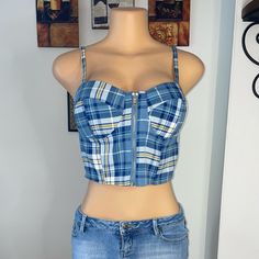 (Nwt Smocked Plaid Crop Top Spaghetti Straps Checkered Size L Plaid Cowgirl Women Top, Summer Sleeveless Top, Women Sexy Casual Top Boho Shirt, Rustic Women Top, Top For Everyday 80’s Lee Vintage Modern High Waist Dark Blue Deniim Boot Cut $10 If You Have Any Question Just Let Me Know Blue Casual Tops With Straps, Fitted Plaid Summer Top, Trendy Blue Tops With Straps, Casual Beach Tops Lined, Fitted Lined Casual Tops, Striped Tube Top, 80s Women, Blue Corset, Plaid Crop Top