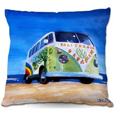 a painting of a vw bus on the beach