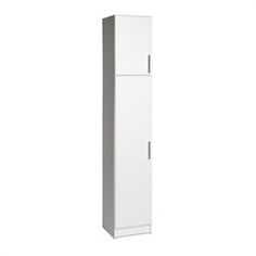 a tall white cabinet with two doors