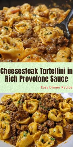 🍝 Ingredients  – 1 package of cheese tortellini (about 9-12 oz) – 1 cup of sliced provolone cheese – 1 lb of thinly sliced beef (like sirloin) or ground beef – 1 cup of sliced bell peppers (green and red) 🫑 – 1 cup of sliced onion 🧅 – 2 cloves of minced garlic 🧄 – 1 cup of heavy cream 🥛 – Salt and pepper to taste 🧂 – Olive oil for sautéing 🛢️ Cheap Easy Dinners For Family Budget, Easy Big Dinners, Cheesesteak Tortellini In Rich Provolone, Easy Weeknight Dinners Healthy Crockpot, Cheese Steak Tortellini With Provolone Sauce, Cheesestake Tortellini, Tortellini Cheesesteak, Philly Cheese Tortellini, Tortellini Sauce Recipes Easy