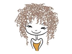 a drawing of a woman with curly hair and yellow dress on her head is smiling