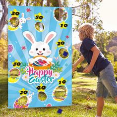 a young boy playing with an easter bunny game