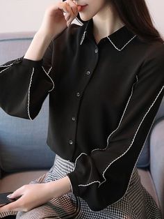 Stain Blouse, Buy Blouse, Formal Fashion, Lantern Sleeved Blouses, Women Blouses Fashion, Tie Neck Blouse, Fashion Styling, Womens Tops Summer, Chiffon Long Sleeve