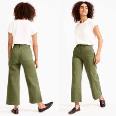 Everlane Cropped Wide Leg Regular Olive Green Cotton Stretch Chino Pants Size 16 Approximately Measurements Waist 17.5” Rise 13” Inseam 26” Condition: New With Tags, No Rips, Holes, Tears Or Stains. No Modeling, No Trades Or Holds Please. T 0905 Fitted Everlane Bottoms For Spring, Everlane Cotton Bottoms For Workwear, Green Wide-leg Workwear Jeans, Green Wide-leg Jeans For Workwear, Chic Everlane Cotton Bottoms, Chic Cotton Bottoms By Everlane, Everlane Relaxed Fit Cotton Pants, Everlane Cotton Relaxed Fit Pants, Everlane Cotton Bottoms With Pockets