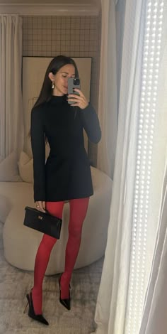 red tights outfits, burgundy tights outfits, little black dress outfits, arielle charnas outfits Burgundy Tights Outfit, Cool School Outfits, Red Tights Outfit, Burgundy Tights, Arielle Charnas, Cool School, Preppy Fall Outfits, Outfits Simple