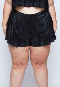 FitModel is 5'6 and wearing a 2X.?ÿShorts?ÿlength is 14" on size 2X?ÿ Our Cassie Shorts are answers to your prayers! Fun, flirty, and comfy, these shorts keep you cool and cute around the house or around the city. Pair with our Stella Cami for maximum impact! Made in?ÿUSA Polyester 95% / Spandex 5% *Size up for a roomier fit