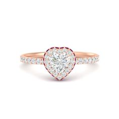 a heart shaped diamond ring with pink and white diamonds