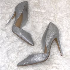 Excellent Condition, Never Worn. Silver Sparkle Sequins In Size 7. Fits Like 7.5. Metallic Silver Pointed Toe Heels With 4-inch Heel, Metallic Silver Heels With Pointed Toe And 4-inch Heel, Metallic Silver Pointed Toe Heels For Wedding, Shimmer Pointed Toe Heels For Night Out, Glamorous Shiny Heels With Pointed Toe, Elegant Silver Heels With Pointed Toe, Chic Silver Heels For Prom, Metallic Silver Heels With 4-inch Heel Round Toe, Metallic Silver Heels With 4-inch Round Toe