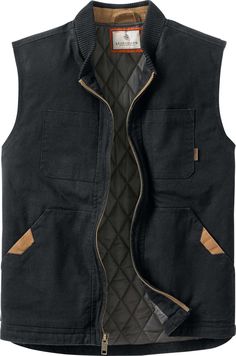 Rugged with a broken-in feel  this unique vest is made from heavy duty soft-washed 100  cotton canvas with a warm insulated lining. Features two exterior snap closure pockets for extra warmth and storage  and double stitched siding to ensure this vest will last from season to season. Full Zip front with high quality Signature Buck metal zipper. Utility Vest For Outdoor Work In Fall, Fall Utility Vest For Outdoor Work, Cotton Workwear Vest With Multiple Pockets, Cotton Work Vest With Multiple Pockets, Black Cotton Utility Vest, Sleeveless Cotton Outerwear For Outdoor Activities, Cotton Utility Vest For Outdoor Activities, Utility Cotton Vest With Multiple Pockets, Cotton Vest Outerwear For Outdoor