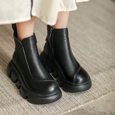 A firm every day favorite, these leather chelsea boots are perfect for long city days. They have a chic almond toe and are set on a 60mm block heel. Wear them every day to punctuate a relaxed and pared-back ensemble. Color: Black/CoffeeMaterial: Cow LeatherLining: No, Just Cow Leather The Other SideInsole: Genuine Leather Sole: RubberHeels: 6cm/2.36"Tube Height: 11Cm/4.33"Fit: Medium to Wide, Runs Normal.Origin: Made in China Production Time: About 3-5 days (Any exceptional case will email you, Trendy Chelsea Boots With Reinforced Heel For Fall, Fall Chelsea Boots With Platform Flat Heel, Fall Chelsea Boots In Faux Leather, Chic Chelsea Boots With Lug Sole And Round Toe, Fall Chunky Platform High Ankle Chelsea Boots, Trendy Leather Chelsea Boots With Square Toe, Fall Leather Platform Chelsea Boots, Fall Platform Chelsea Boots With Pointed Toe, Trendy Leather Chelsea Boots With Reinforced Heel