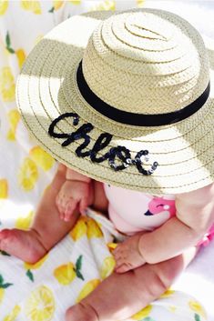 For your little beach bum Fun Summer Birthday Hat, Summer Letter Print Hat For Gift, Summer Hats With Letter Print For Gifts, Cute Adjustable Hats For Beach, Cute Letter Print Hats For The Beach, Cute Adjustable Beach Hat, Cute Beach Hats With Letter Print, Cute Curved Brim Straw Hat For Beach, Cute Summer Birthday Hat