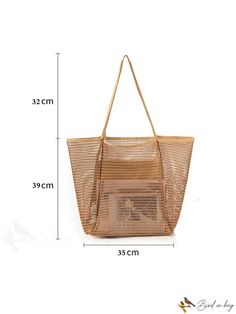 BirdinBag - Portable Foldable Nylon Mesh Beach Bag - Lightweight Travel & Shopping Tote Rectangular Nylon Shopping Bag, Beige Nylon Shoulder Bag For Shopping, Rectangular Nylon Bag For Daily Use, Packable Rectangular Nylon Bag, Lightweight Rectangular Shoulder Bag For Shopping, Gold Beach Bag With Adjustable Strap, Gold Beach Bags With Adjustable Strap, Summer Nylon Bags For Beach, Summer Nylon Bags For Beach Season