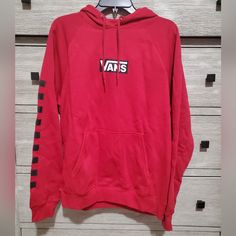 Brand New With Tags Vans Hoodie. Size Medium. Casual Red Hoodie With Drawstring Hood, Casual Red Fleece Hoodie, Vans Long Sleeve Sweatshirt For Streetwear, Vans Cotton Hoodie For Streetwear, Vans Streetwear Hoodie, Vans Hoodie Sweatshirt For Streetwear, Vans Cotton Hoodie For Fall, Vans Cotton Sweatshirt For Fall, Vans Sporty Streetwear Sweatshirt