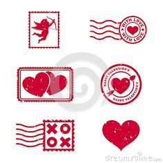 stamps with hearts and symbols for valentine's day stock photo - image 459782