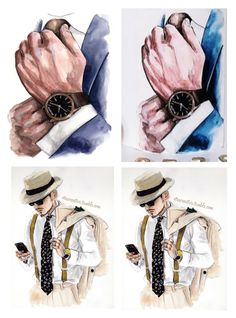 three different pictures of a man wearing a watch