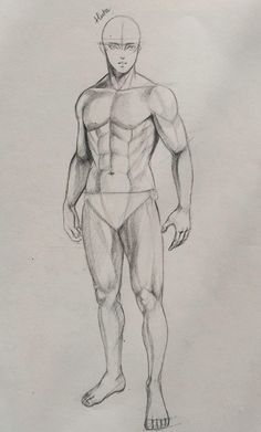 a drawing of a man with no shirt on, standing in front of the camera